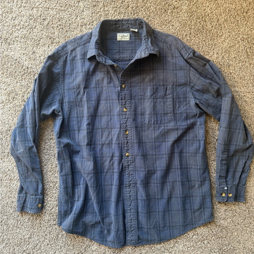 L.L. Bean Men's Navy Checkered Button Down Shirt